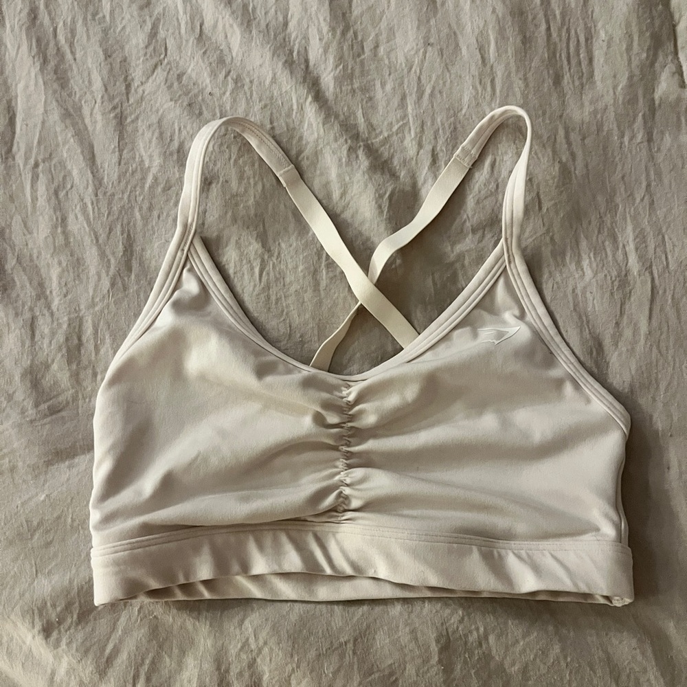 Cream gym shark sports bra